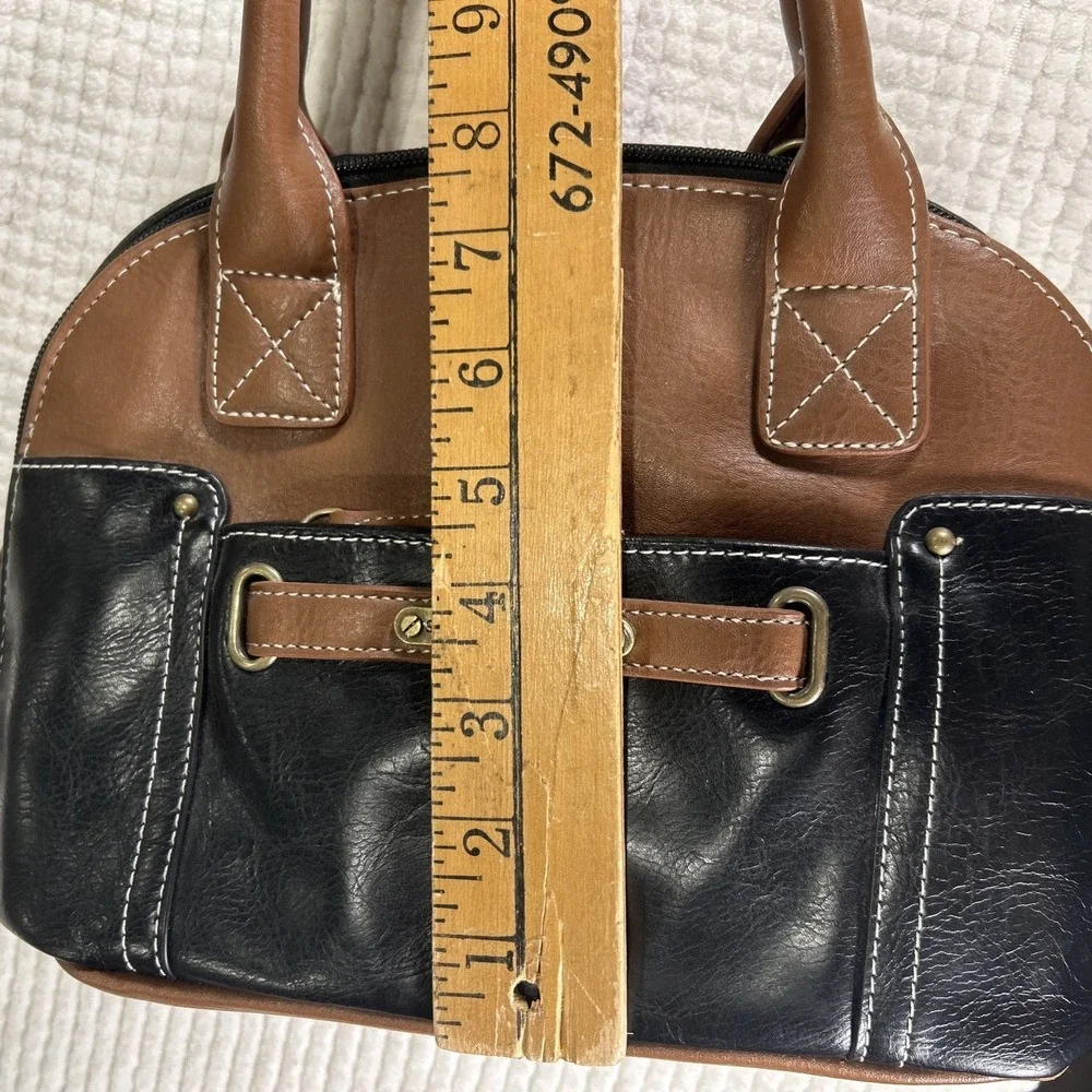 Vtg Stone Mountain Leather Purse Handbag Black and Brown Satchel‎ Clean Classic